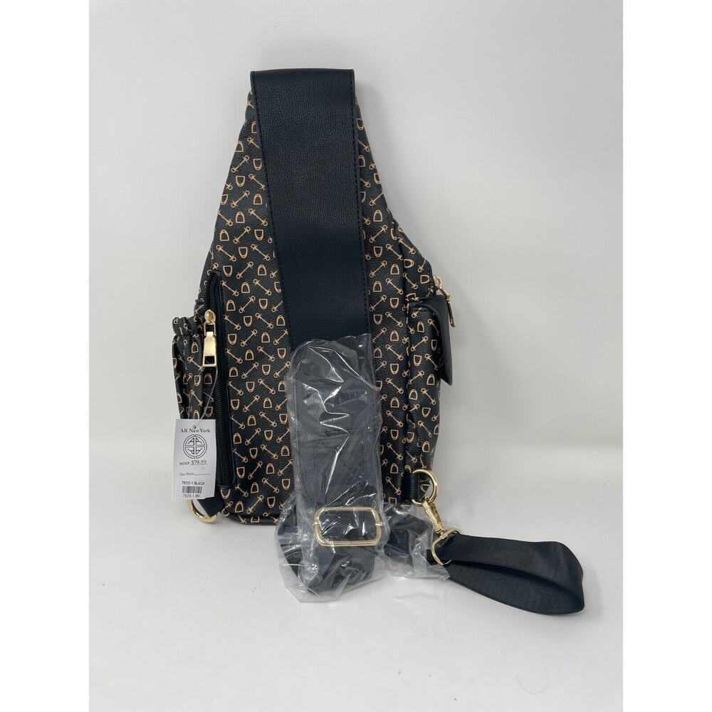 AR New York Black Printed Vegan Faux Leather Sling Bag New - Picture 3 of 9